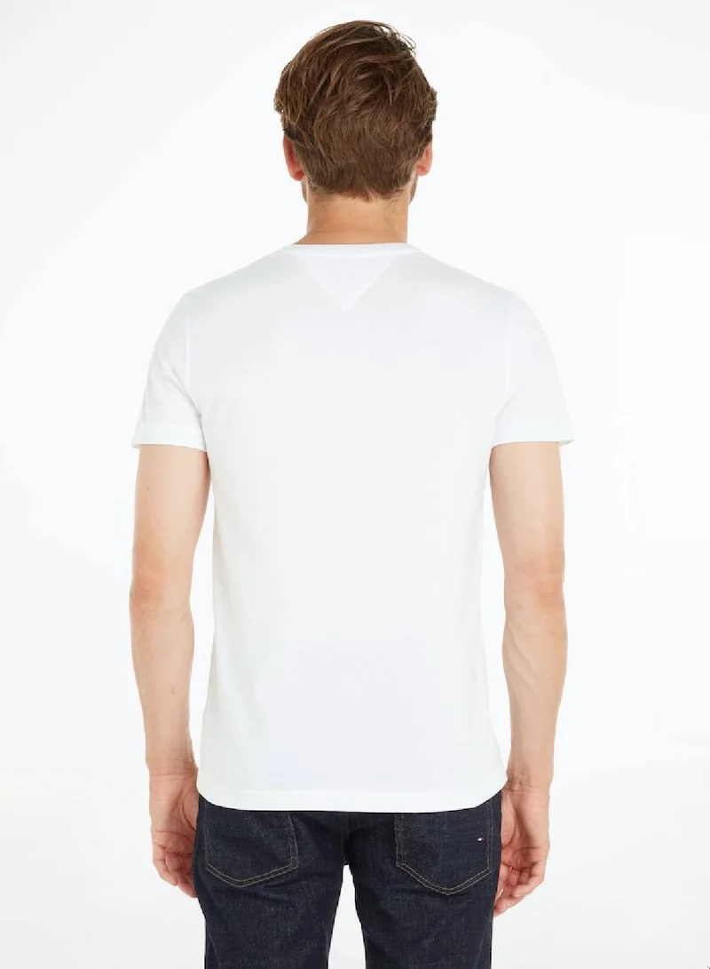 TOMMY HILFIGER CLASSIC WHITE V-Neck T-Shirt for Men | Best Price UAE