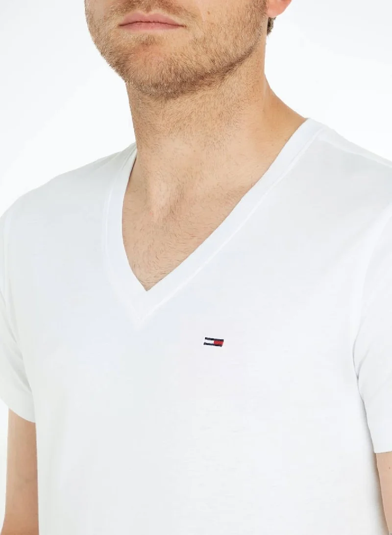 TOMMY HILFIGER CLASSIC WHITE V-Neck T-Shirt for Men | Best Price UAE