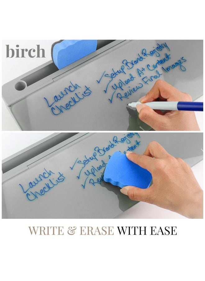 Birch - Desktop Whiteboard With Storage & Multiple Markers Surface Desktop Glass Dry Erase Board Desk Top White Board Dry Erase Notepad Desk White Board Tabletop Desk Whiteboard (Charcoal) - Image 1