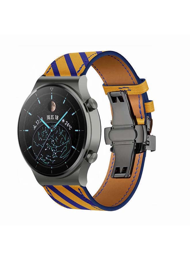 Perfii Genuine Leather Replacement Band 22mm For Huawei Watch GT2 Pro Yellow - Image 2