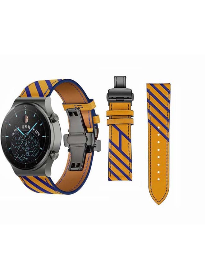 Perfii Genuine Leather Replacement Band 22mm For Huawei Watch GT2 Pro Yellow - Image 1