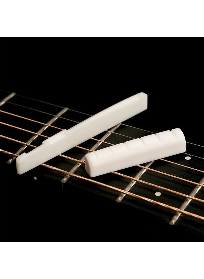 Blisstime 2 Sets 4pcs 6 String Acoustic Guitar Bone Bridge Saddle and Nut Made of Real Bone - Image 1