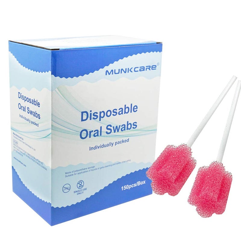 MUNKCARE Oral Swabs Flavored Lemon- Elderly Tooth Cleaning Sponges 150 Counts - Image 1