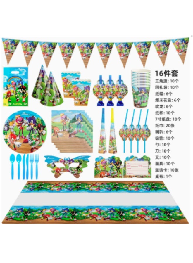 Kidzilla 120 PCS Sonic the Hedgehog Birthday Party Supplies Kit for Kids – Video Game Theme Party Decorations Set with Plates, Cups, Napkins, Banner, Tablecloth, Hats, Masks, Loot Bags & Party Favors - Image 1