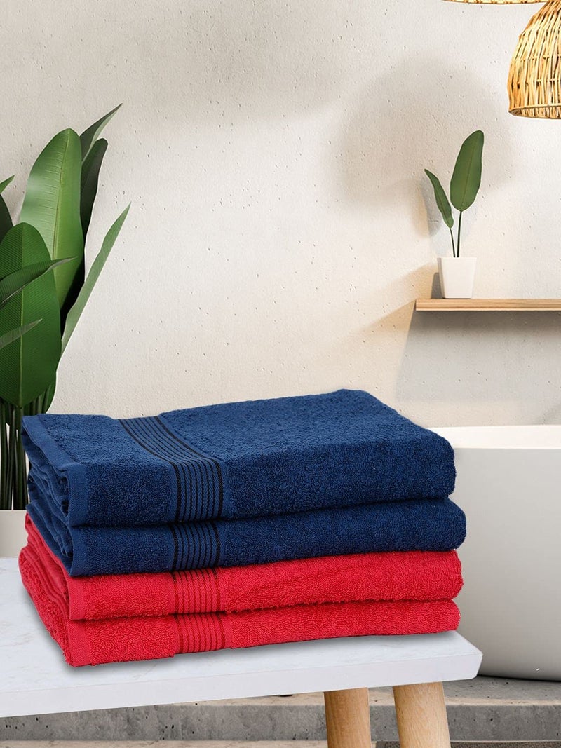 Kopa by Bianca 400 GSM 100% Cotton Soft Terry Towel l 4pc Bath Towel l Cotton Bath Towel l Bath Towel Cotton l D`Ross l Navy Blue-Red - Image 1