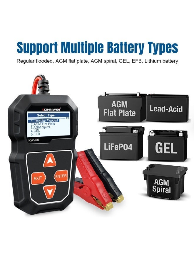 كونوي جهاز اختبار بطارية السيارة KW208 12 فولت، جهاز اختبار حمل البطارية، جهاز اختبار بدء تشغيل المولد 12 فولت للسيارات، جهاز تحليل بطارية السيارة الرقمي، جهاز اختبار نظام الشحن والتشغيل للسيارات والشاحنات والبحرية والدراجات النارية والقوارب - Image 3