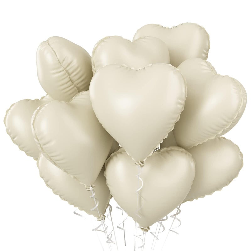 Cream Heart Balloons 10PCS Cream White Foil Heart Shape Balloons 18inch Beige Foil Valentine Balloons for Helium Nude Neutral Love Balloon for Valentines Day White Wedding Brithday Decorations