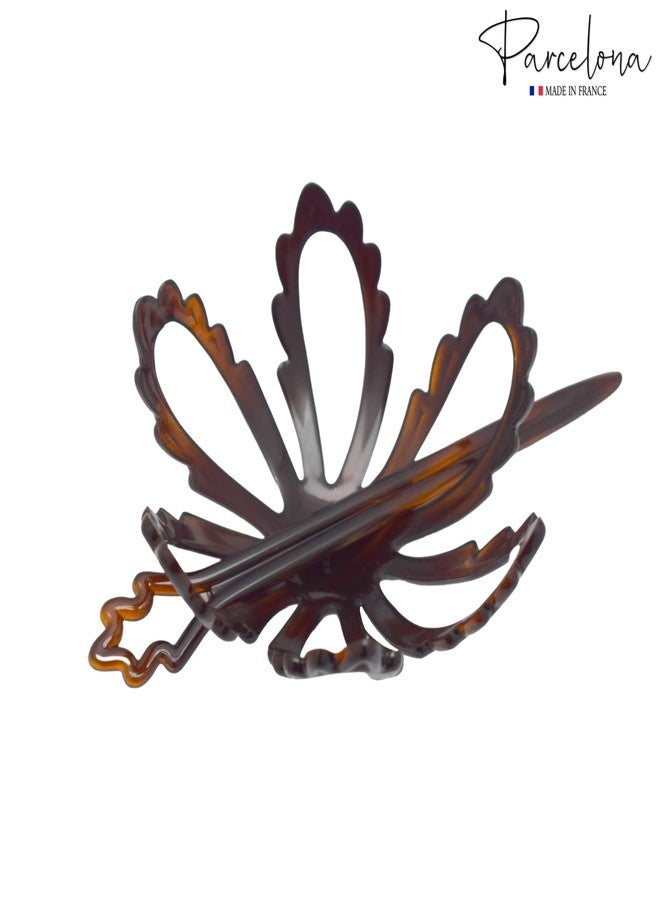 Parcelona French Floral Wavy Petal Tortoise Brown Shell Cellulose Chignon Ponytail Bun Holder Cover Cage Cap Hair Slider Pin Thru Hair Updo with Stick - Image 5