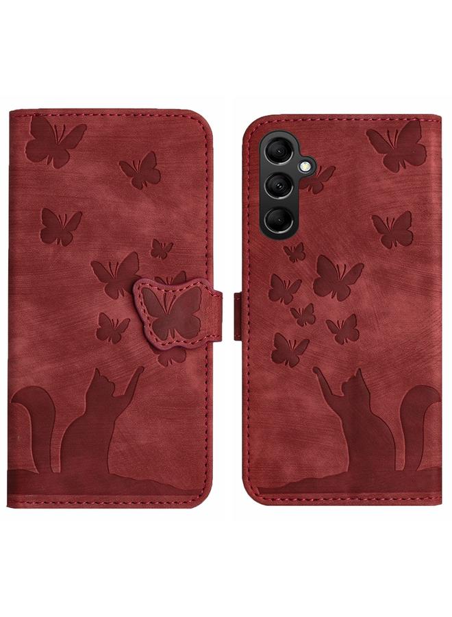 اس-توب جراب لهاتف Samsung Galaxy S24+ 5G جراب هاتف جلدي قلاب بنقشة قطة على شكل فراشة - Image 1