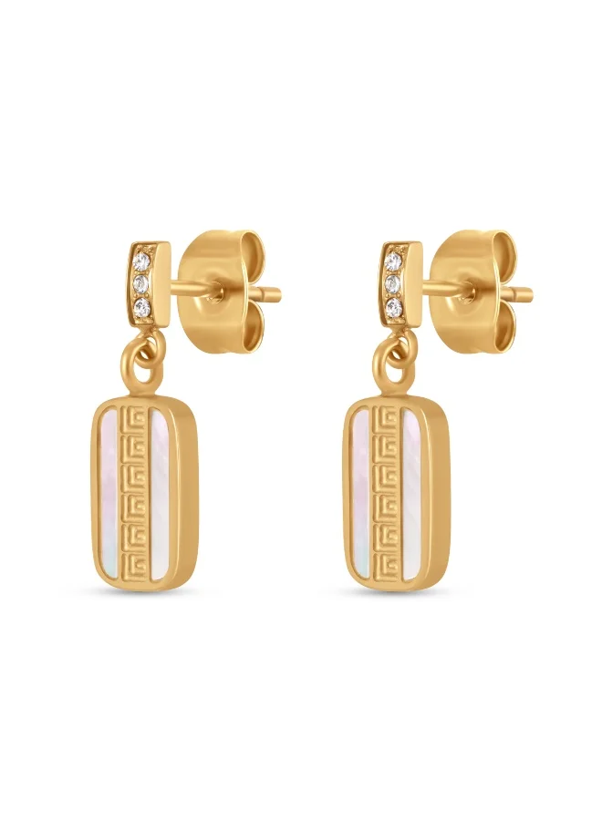 غاي لاروش Nina Gold-Plated Earrings with Running Logo, Mother of Pearl & Crystals