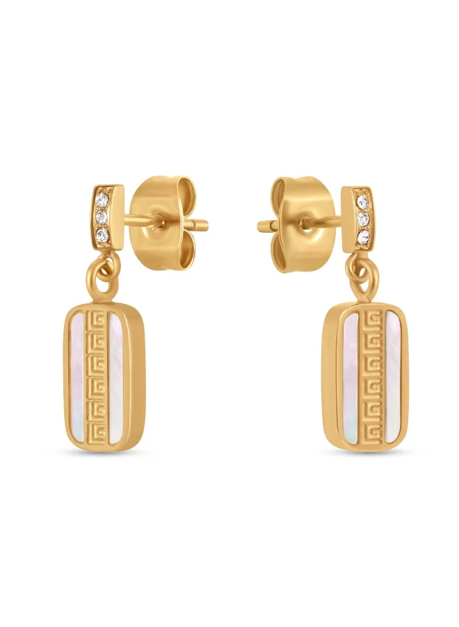 غاي لاروش Nina Gold-Plated Earrings with Running Logo, Mother of Pearl & Crystals