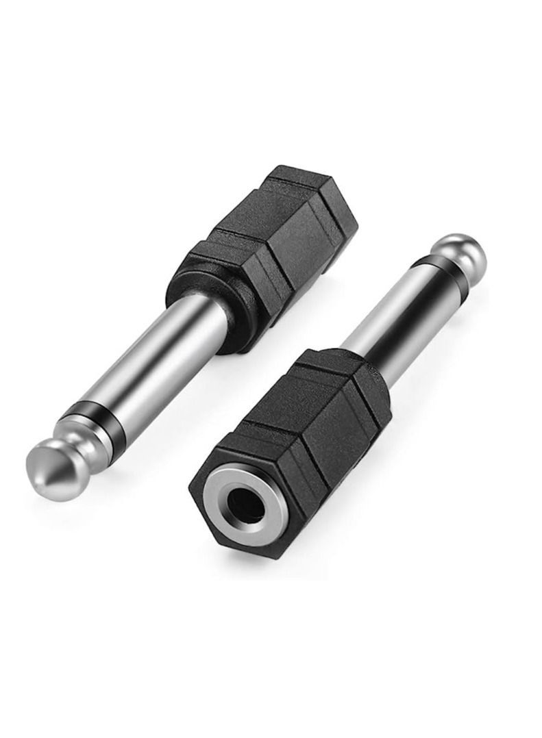 TNP 6.35mm (1/4 inch) Mono TS Male to 3.5mm (1/8 inch) TRS Female Adapter (2 Pack) - Nickel Plated Stereo Headphone Audio Jack Aux Converter Connector Plug  - Image 1