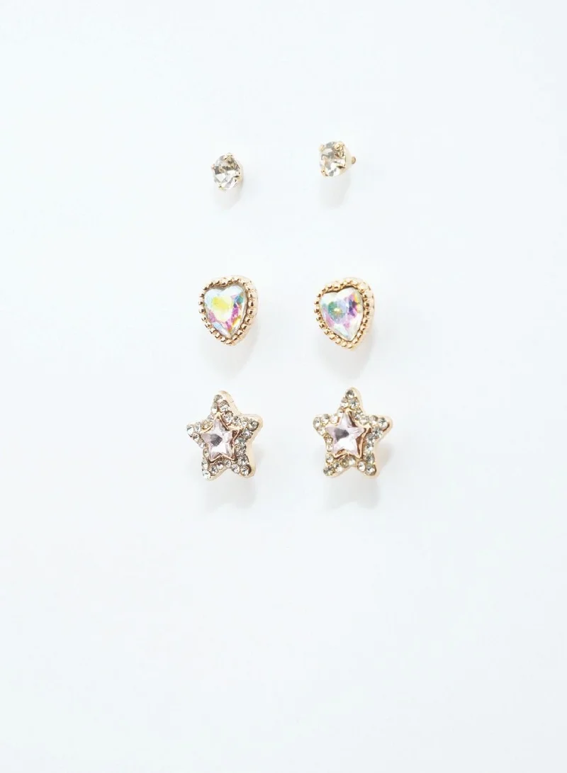 AMICA Set of 3 Embellished Stud Earrings