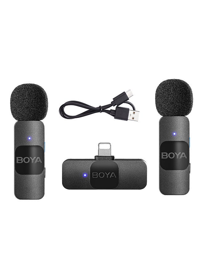 BOYA BY-V2 One-Trigger-Two 2.4G Wireless Microphone System Clip-on Phone Microphone Omnidirectional Mini Lapel Mic Auto Pairing Smart Noise Reduction 50M Transmission Range Replacement  - Image 1