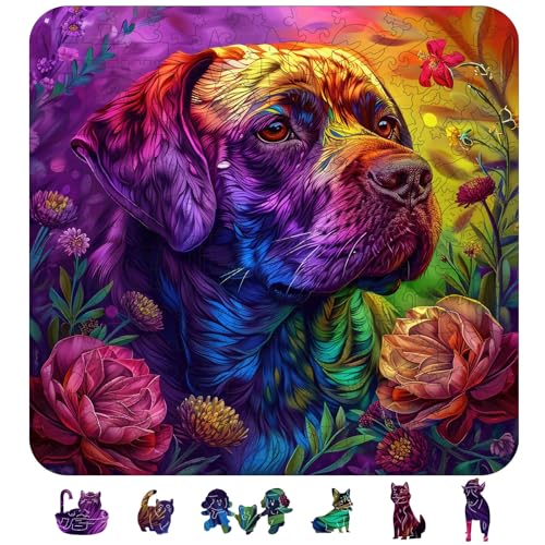 Qiuenisray Wooden Puzzles for Adults Painted Labrador Jigsaw Puzzle 200 Pieces FSC Certified Unique Shape Animal Wood Adult Puzzles Best Gift for Family Game 112x112 in - Image 1