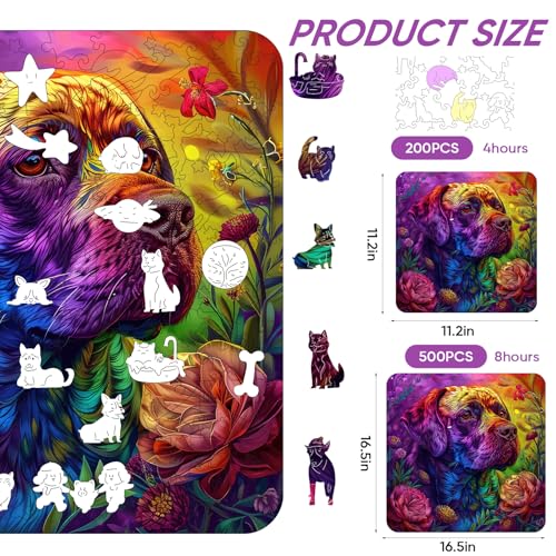 Qiuenisray Wooden Puzzles for Adults Painted Labrador Jigsaw Puzzle 200 Pieces FSC Certified Unique Shape Animal Wood Adult Puzzles Best Gift for Family Game 112x112 in - Image 5