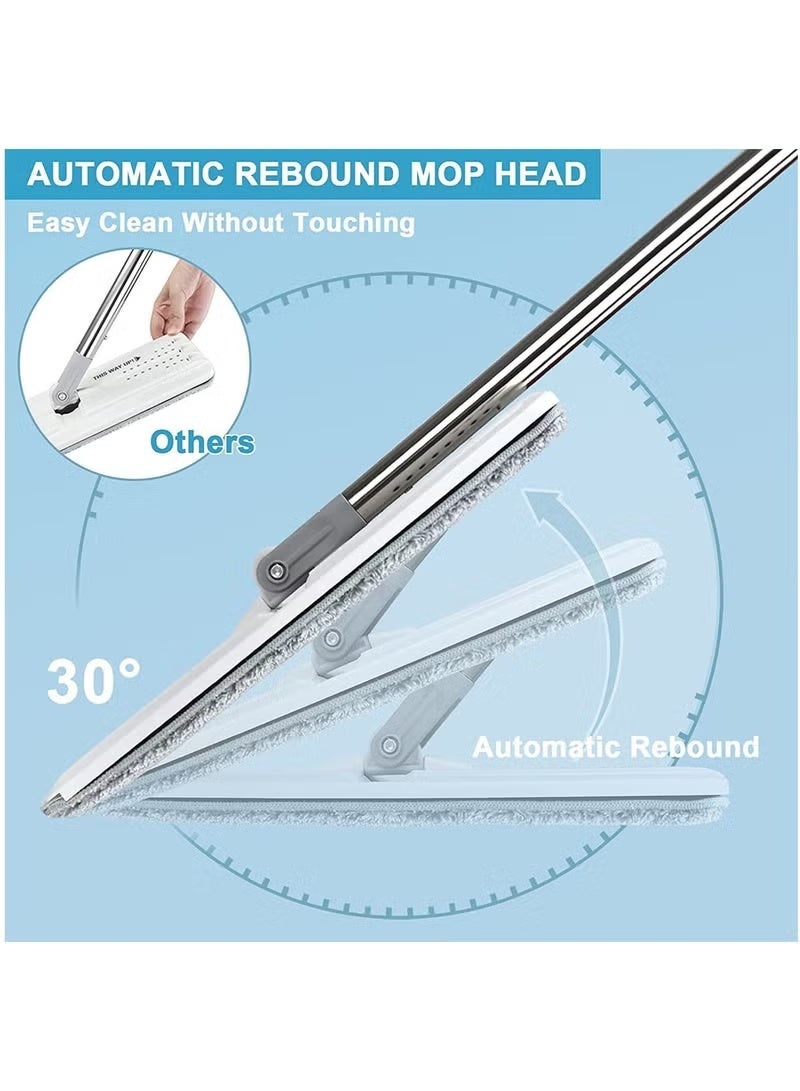 Hand Free Microfiber Flat Mop With Bucket Cleaning Squeeze 12 Reusable Mop Pads 2 Mops Stainless Steel Handle 360 Rotating Head Squeeze Flat Mop Set - Image 3