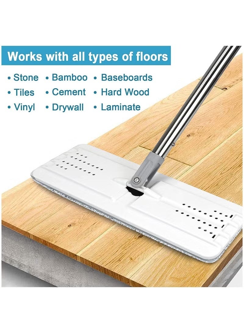 Hand Free Microfiber Flat Mop With Bucket Cleaning Squeeze 12 Reusable Mop Pads 2 Mops Stainless Steel Handle 360 Rotating Head Squeeze Flat Mop Set - Image 5