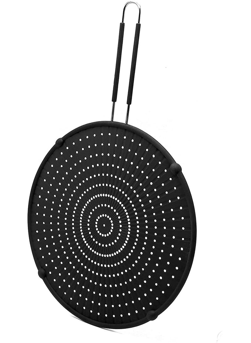 NIBEMINENT Silicone Stainless steel grease filter, Splatter Screen for Frying Pan, Multi-Use Shield, Cooling Mat, Drain Board and Strainer, Pan Cover, Black - Image 1