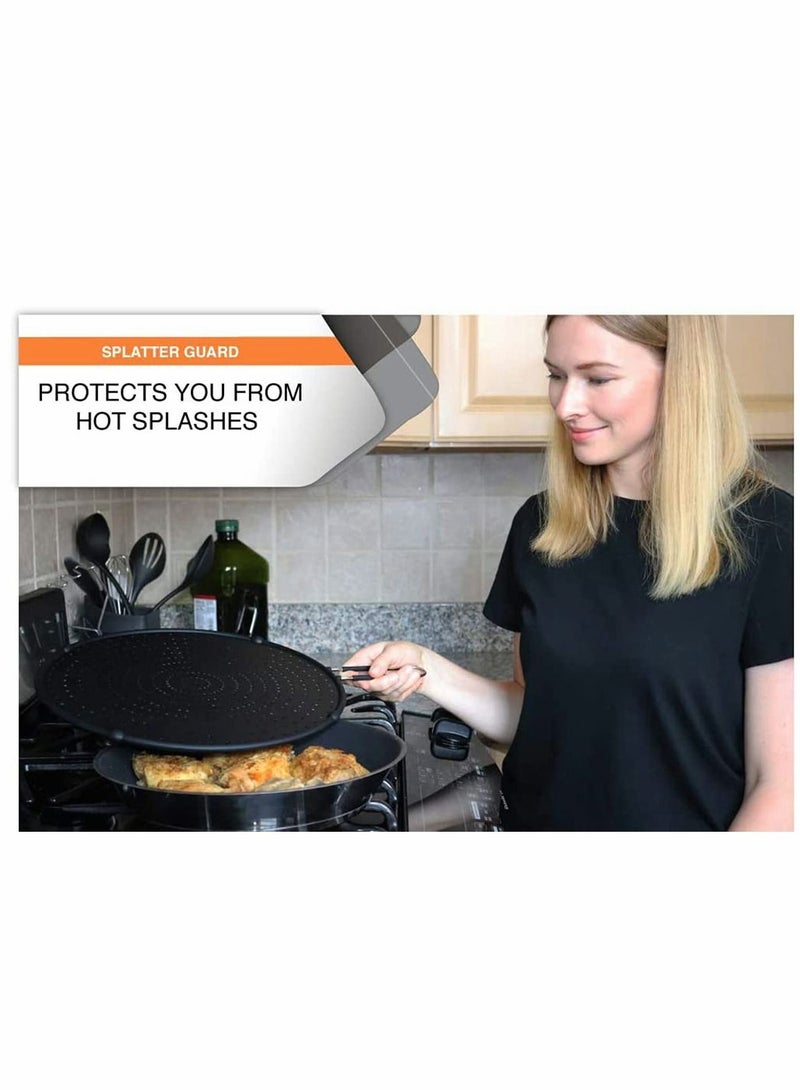 NIBEMINENT Silicone Stainless steel grease filter, Splatter Screen for Frying Pan, Multi-Use Shield, Cooling Mat, Drain Board and Strainer, Pan Cover, Black - Image 4