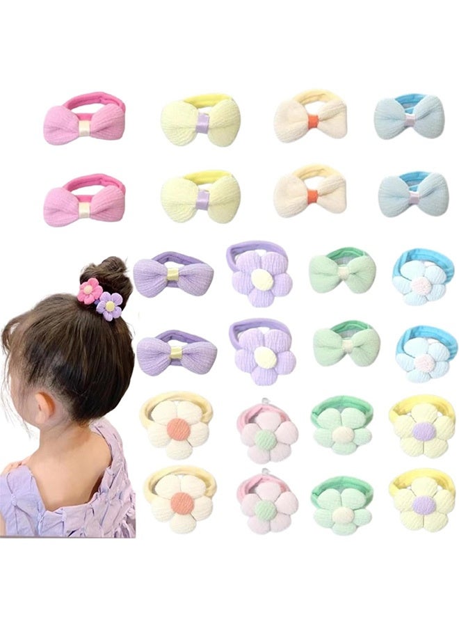 24 Pcs Multicolor Cotton Elastic Hair Ties for Girls with Bows and Flowers, Soft Seamless Elastic Hair Bands, Perfect for Little Girls, Toddlers, Babies and Kids - Image 1