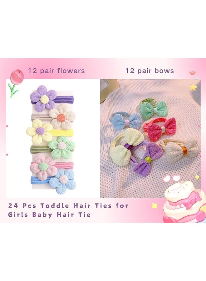 24 Pcs Multicolor Cotton Elastic Hair Ties for Girls with Bows and Flowers, Soft Seamless Elastic Hair Bands, Perfect for Little Girls, Toddlers, Babies and Kids - Image 4