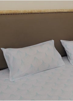 Home-Tex Design 3 Piece Hometex Design 100% Cotton King Size Printed Flat Sheet Set BLUE EVENTAIL - 1 Flat Sheet (240x260 cm) + 2 Pillow Covers (50x80 cm)  - Image 2