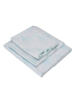 Home-Tex Design 3 Piece Hometex Design 100% Cotton King Size Printed Flat Sheet Set BLUE EVENTAIL - 1 Flat Sheet (240x260 cm) + 2 Pillow Covers (50x80 cm)  - Image 3