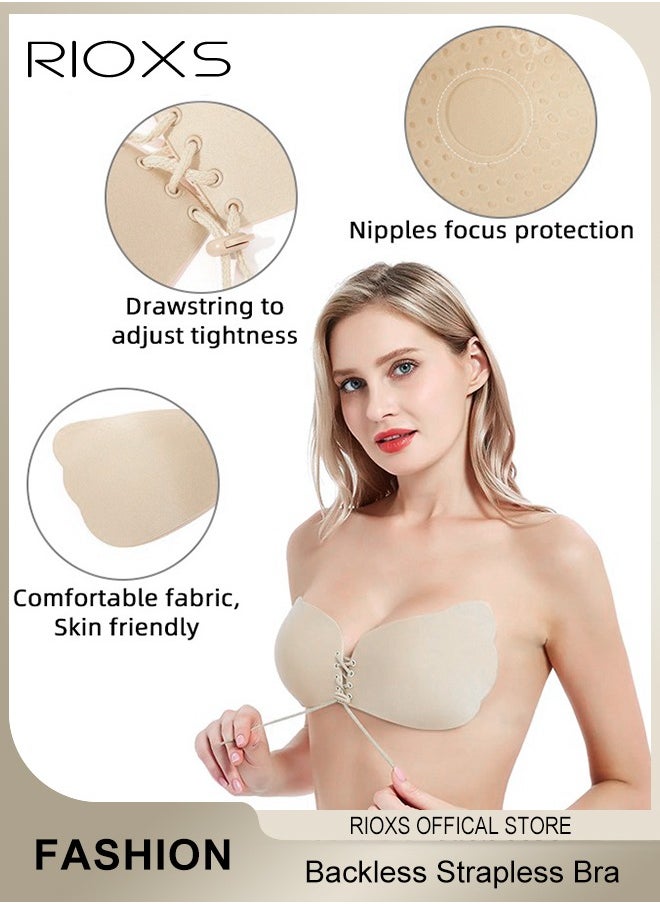 RIOXS Women's Invisible Push Up Bra, Deep V-Shaped Adhesive Backless Strapless Bra, Patch Silicone Patch, Comfortable/ Lift/ Back-less & Reusable Bras For Women, Ladies Breathable Strapless Bras  - Image 2