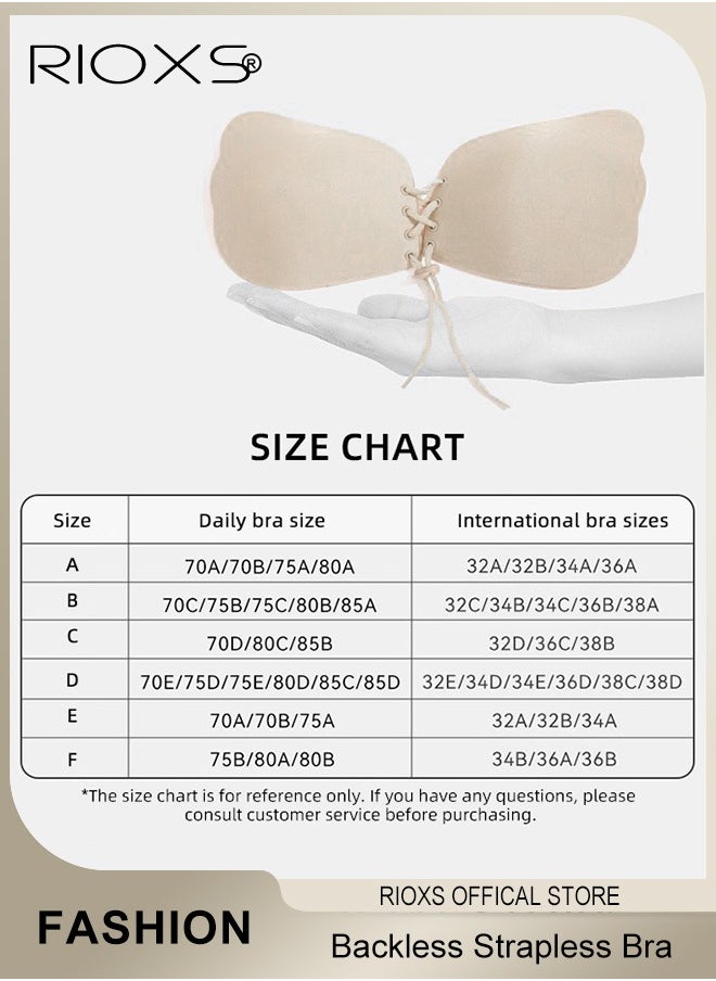 RIOXS Women's Invisible Push Up Bra, Deep V-Shaped Adhesive Backless Strapless Bra, Patch Silicone Patch, Comfortable/ Lift/ Back-less & Reusable Bras For Women, Ladies Breathable Strapless Bras  - Image 3