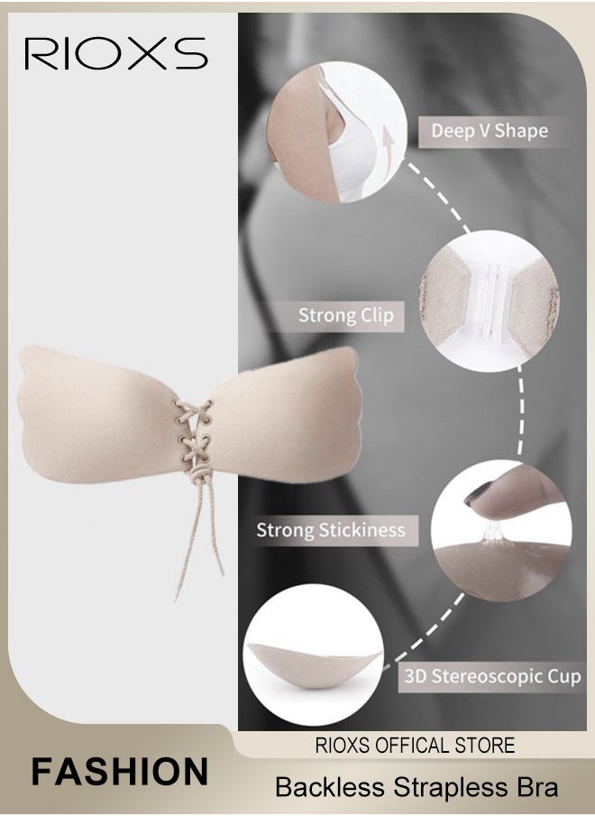 RIOXS Women's Invisible Push Up Bra, Deep V-Shaped Adhesive Backless Strapless Bra, Patch Silicone Patch, Comfortable/ Lift/ Back-less & Reusable Bras For Women, Ladies Breathable Strapless Bras  - Image 5