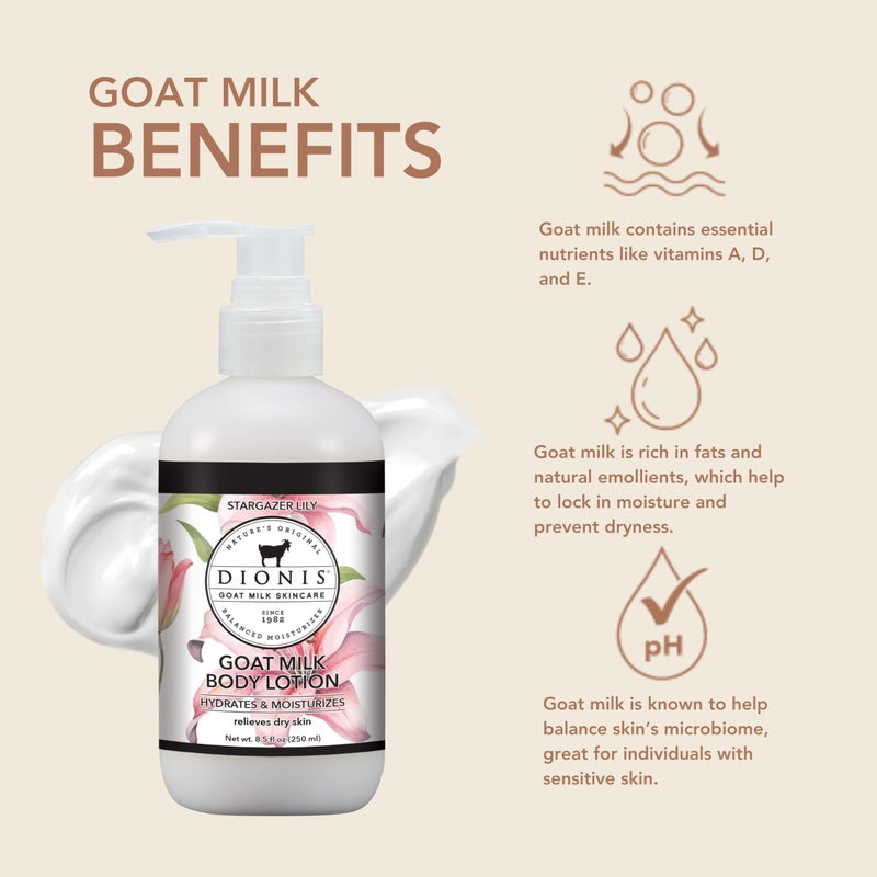 Dionis - Goat Milk Skincare Scented Lotion (8.5 oz) - Moisturize Dry Skin, Great For All Skin Types, Made in the USA - Cruelty-free and Paraben-free (Stargazer Lily) - Image 2