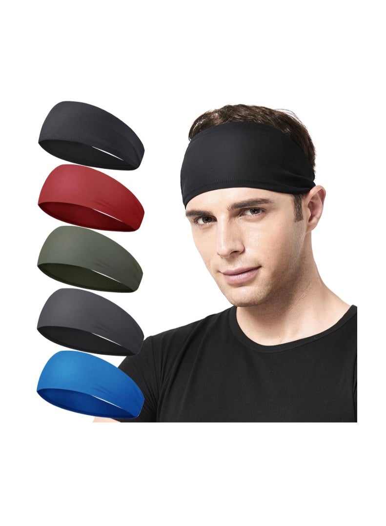 Acozycoo Running Headband,5Pack,Mens Sweatband Sports Headband for Running,Cycling,Basketball,Yoga,Fitness Workout Stretchy Unisex Hairband - Image 1
