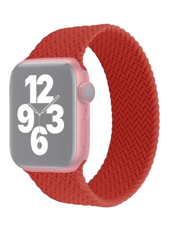 NIBEMINENT Single-Turn Woven Pattern Silicone Watchband For Apple Watch Series 7/6/SE/5/4/3/2/1 45/44/42mm, Size:M Red - Image 1