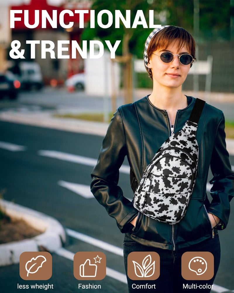 Tuwubi Crossbody Bags for Women, Sling Bag for Men, Small Hiking Backpack Anti Theft Lightweight for Outdoors Travel ï¼ˆM, Cow Printï¼‰ - Image 3