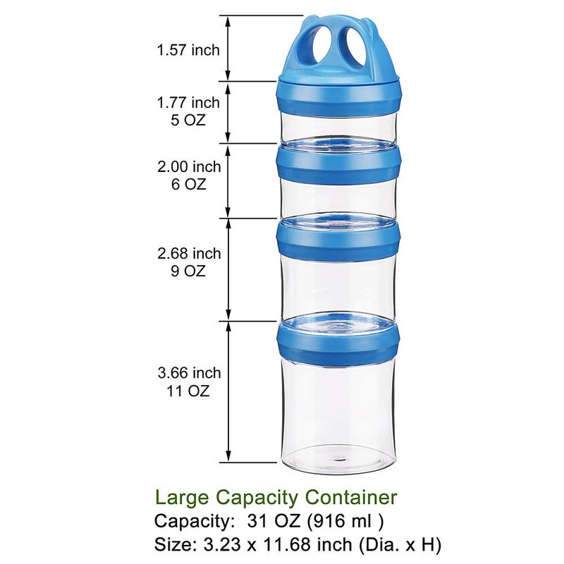 BeneLabel Stackable Food Storage Containers with Twist Lock System - BPA-Free Tritan Containers for Travel, Formula, Protein Powder, Snacks - Leakproof & Dishwasher Safe - 31 oz (Blue) - Image 2