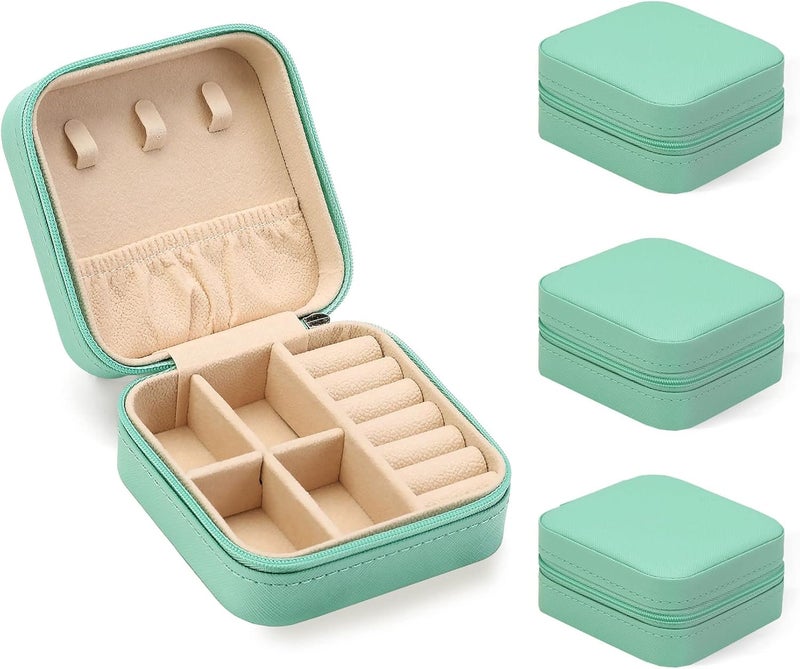 ZPROW Travel Jewelry Case, Mini Portable Jewelry Travel Boxes, Small Jewelry Organizer for Rings, Earrings, Pendants, Watches, Necklaces, Lipsticks Organizer Storage Holder(Cyan Blue-3packs) - Image 1