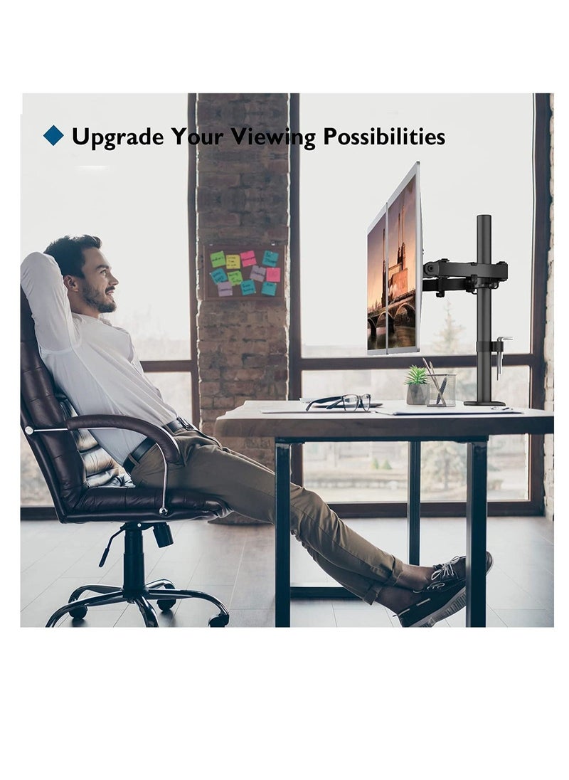 Vesa 1home Double Twin Arm Desk Mount Ergonomic TV LCD Monitor Computer Screen Bracket Dual Tilt Swivel Rotation (13in-27in) - Image 5