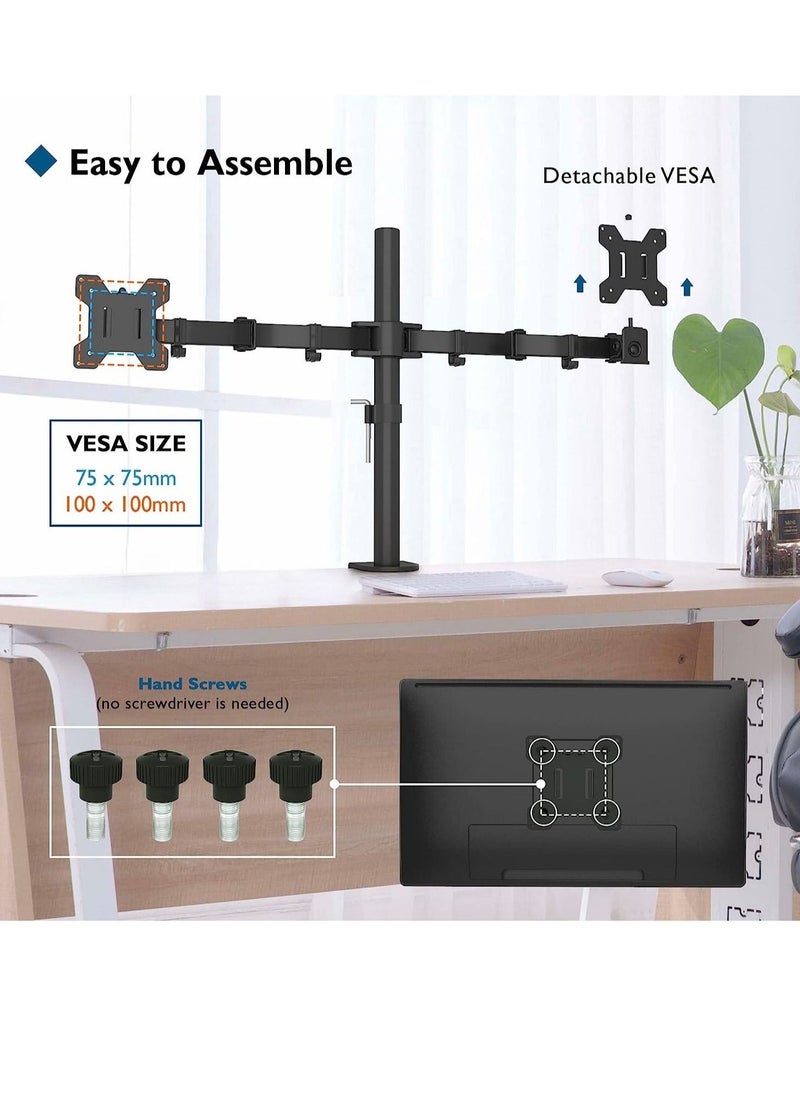 Vesa 1home Double Twin Arm Desk Mount Ergonomic TV LCD Monitor Computer Screen Bracket Dual Tilt Swivel Rotation (13in-27in) - Image 3