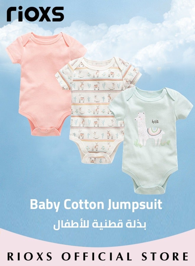 RIOXS Baby Boys Girls Onepiece Romper Sets 3pcs Summer Baby Bodysuit Half Sleeves Romper Sleep Suit Sets for Baby Made from Lightweight Breathable and Soft Cotton Fabric  - Image 2