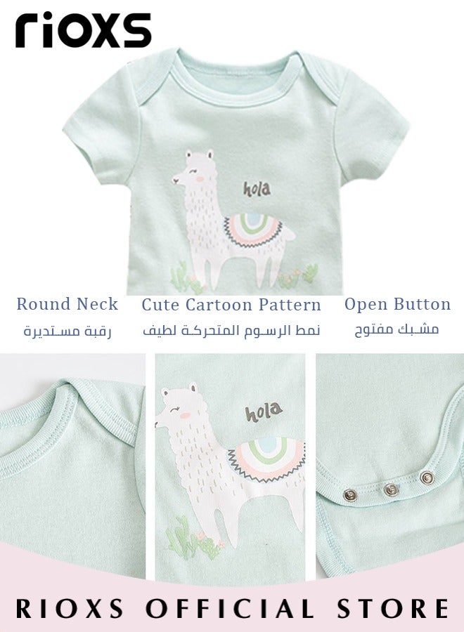 RIOXS Baby Boys Girls Onepiece Romper Sets 3pcs Summer Baby Bodysuit Half Sleeves Romper Sleep Suit Sets for Baby Made from Lightweight Breathable and Soft Cotton Fabric  - Image 5