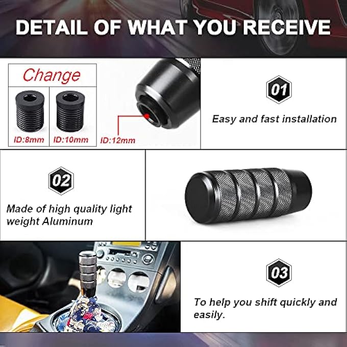 rayihni 378 Automatic Shift Knob Weighted Shift Knob with 3 Threaded Adapters M8 M10 M12 x 125 for Most Manual Automatic Vehicles - Image 4
