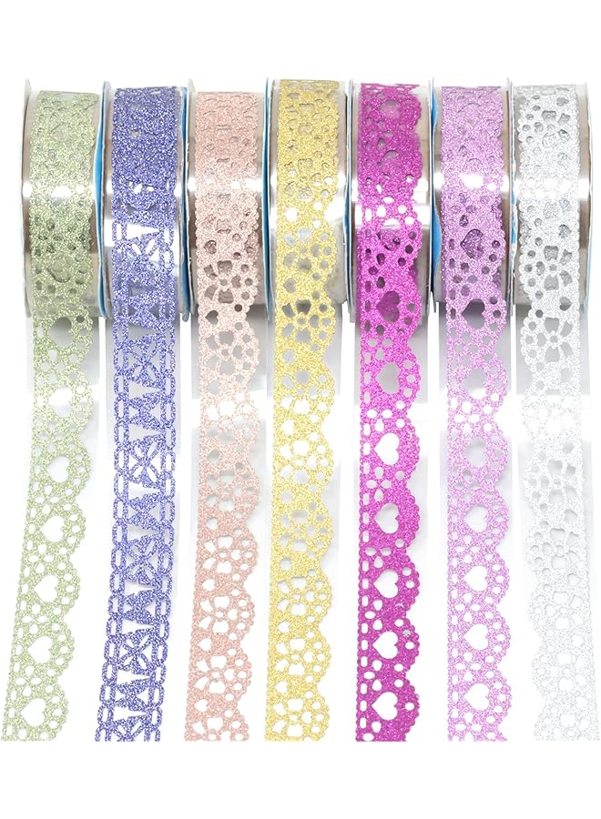 erorex 7 Roll Of Glitter Washi Tape Lace Flower Pattern Self Adhesive Tape Washi Tape Masking Diy Scrapbooking Lace Tape Sticker For Scrapbooking Card Making Crafts Frames Planner  - Image 1