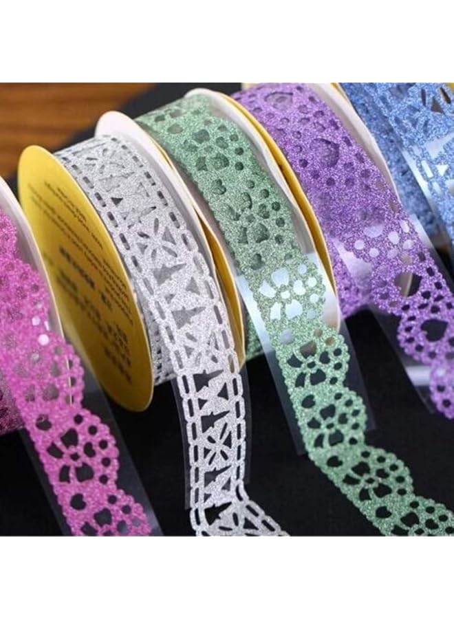 erorex 7 Roll Of Glitter Washi Tape Lace Flower Pattern Self Adhesive Tape Washi Tape Masking Diy Scrapbooking Lace Tape Sticker For Scrapbooking Card Making Crafts Frames Planner  - Image 5