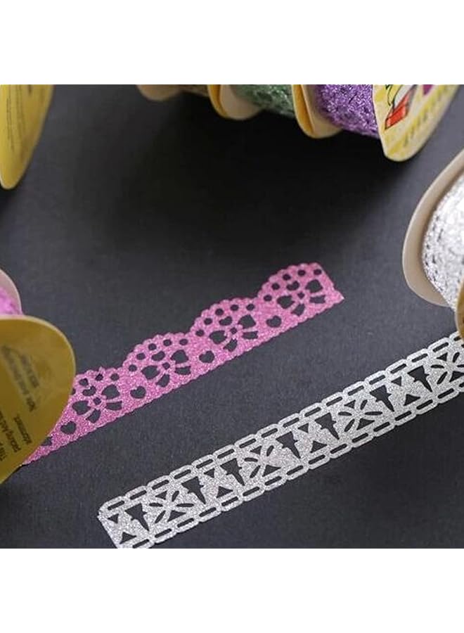 erorex 7 Roll Of Glitter Washi Tape Lace Flower Pattern Self Adhesive Tape Washi Tape Masking Diy Scrapbooking Lace Tape Sticker For Scrapbooking Card Making Crafts Frames Planner  - Image 2