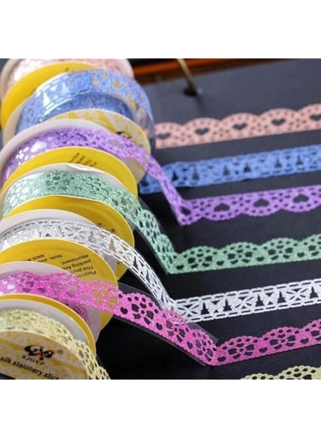 erorex 7 Roll Of Glitter Washi Tape Lace Flower Pattern Self Adhesive Tape Washi Tape Masking Diy Scrapbooking Lace Tape Sticker For Scrapbooking Card Making Crafts Frames Planner  - Image 4