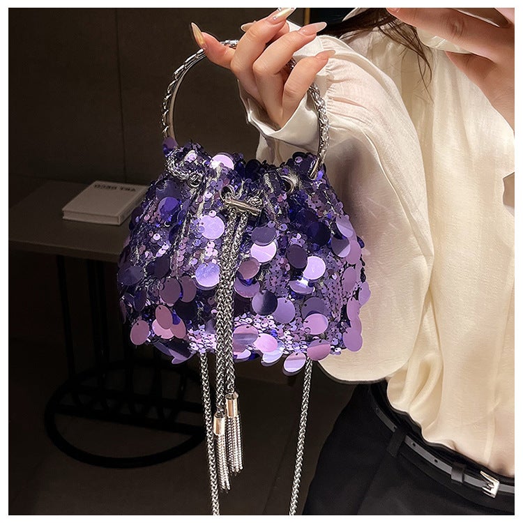 2023 New High-Grade Bag Women'S Bag Metal Tassel Sequined Evening Bag Portable Crossbody Bucket Lipstick Bag - Image 4