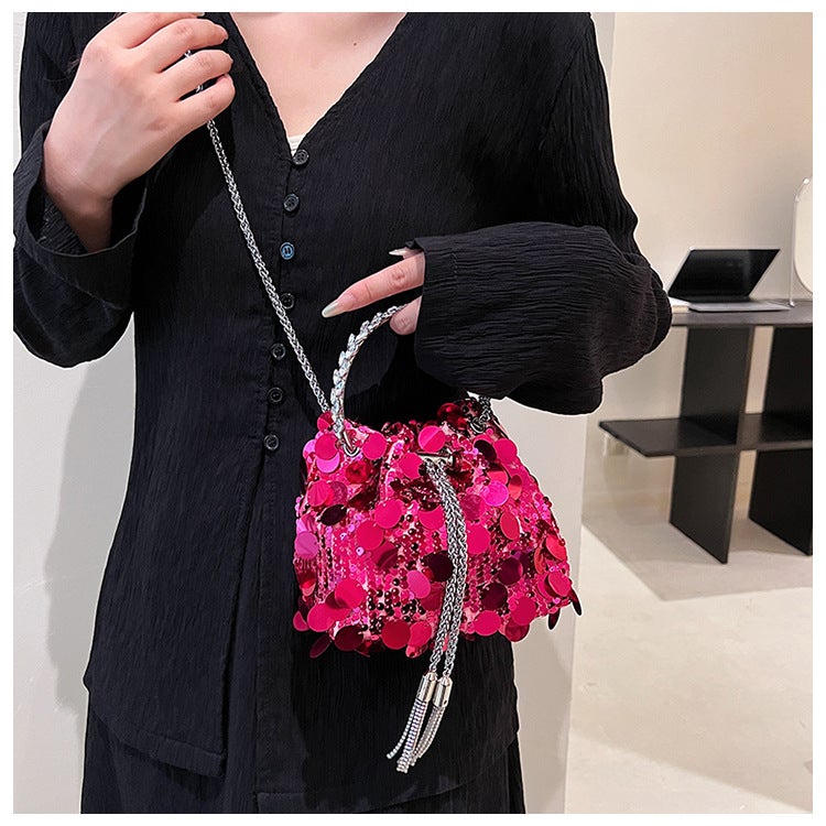 2023 New High-Grade Bag Women'S Bag Metal Tassel Sequined Evening Bag Portable Crossbody Bucket Lipstick Bag - Image 3