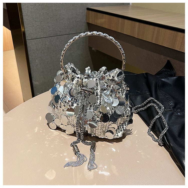 2023 New High-Grade Bag Women'S Bag Metal Tassel Sequined Evening Bag Portable Crossbody Bucket Lipstick Bag - Image 2