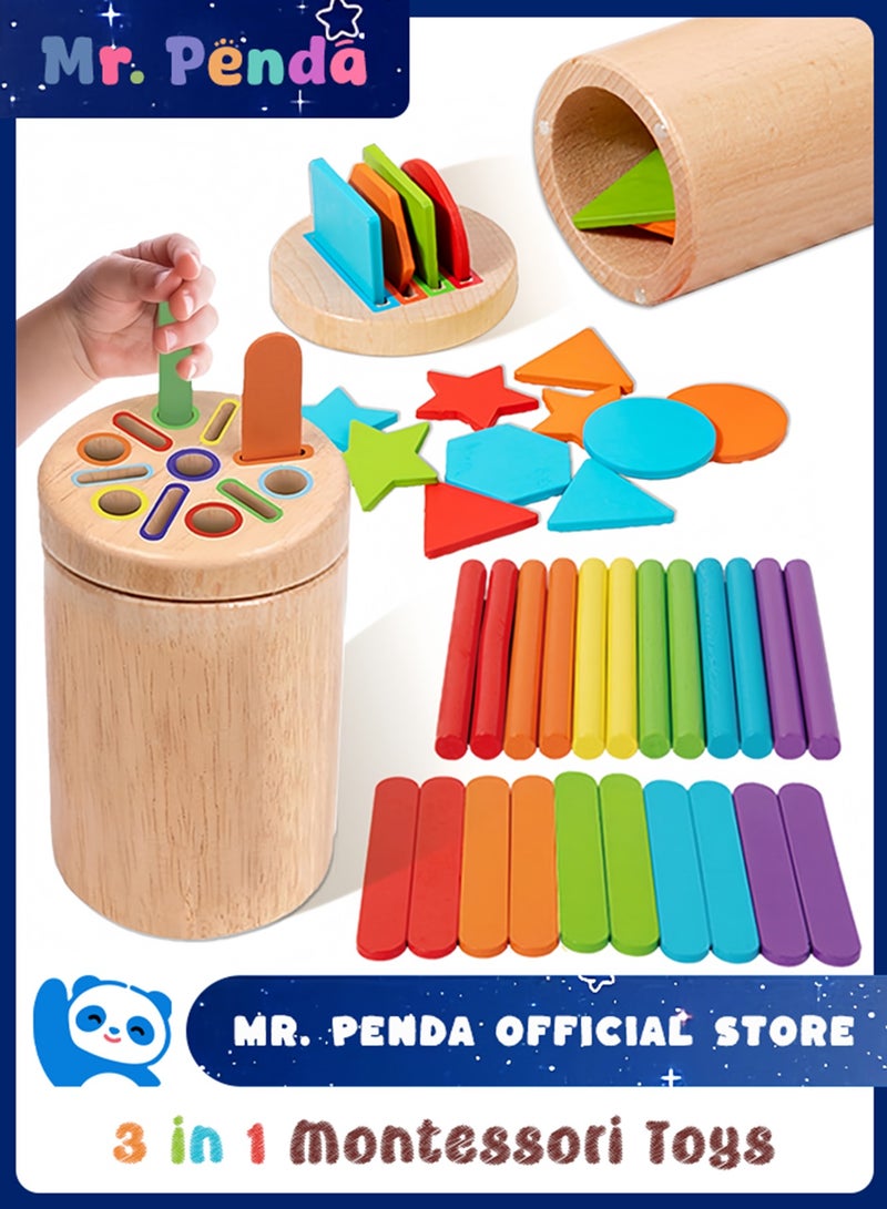 Mr. Penda 3 in 1 Montessori Toys for 3+ Year Old, Wooden Color Sorting Learning Toys for Toddlers, Fine Motor Skills,Preschool Learning Educational Matching Games, Sensory for Toddlers 3+ - Image 1